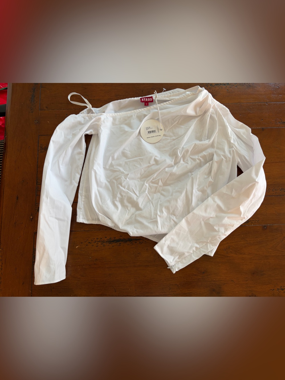 STAUD White Off-Shoulder Long-Sleeve Cotton Blouse